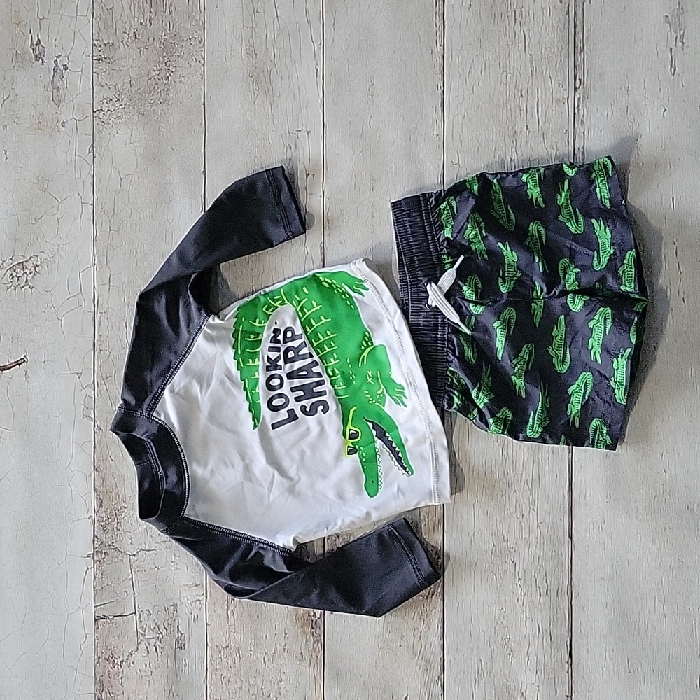 Simple Joy's by Carters boys 2pc  Alligator Swim outfit size 12m white/grey
